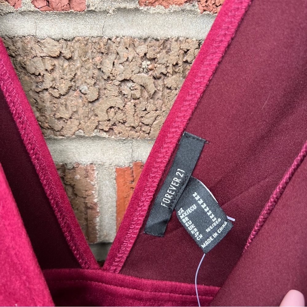 Forever 21 Burgundy Faux Suede Pinafore Bodycon Dress - Picture 3 of 4